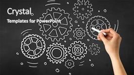  Presentation with hand holding colorful brain sketch - Slides featuring teaching adults process - female hand holding white chalk background and a  colored foreground