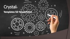  Presentation with chalk - Slide deck with teaching adults process - female hand holding white chalk background and a  colored foreground