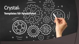  Presentation with hand holding colorful brain sketch - Cool new presentation with teaching adults process - female hand holding white chalk backdrop and a  colored foreground