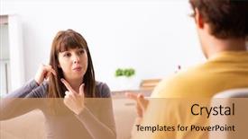  Presentation with sign language - PPT theme with speech class - woman and man learning sign background and a coral colored foreground