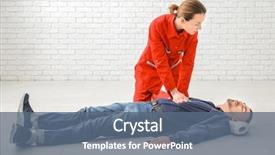  Presentation with young woman - Amazing presentation design having heart compression - young woman giving first aid backdrop and a ocean colored foreground