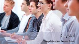  Presentation with classroom - Beautiful theme featuring teaching college - group of students studying together backdrop and a light blue colored foreground