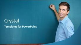  Presentation with young children at school - Slide set consisting of teaching college - young teacher near chalkboard background and a ocean colored foreground