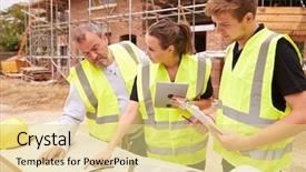  Presentation with work height - Beautiful slides featuring teaching construction - builder on building site discussing backdrop and a yellow colored foreground