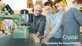  Presentation with apprenticeship - Beautiful PPT layouts featuring teaching construction - woodwork apprenticeship backdrop and a  colored foreground