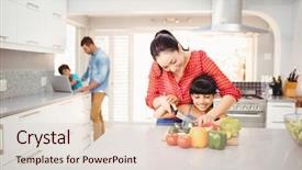  Presentation with fresh cut fruits vegetables - Presentation theme consisting of teaching daughter to cut vegetables background and a lemonade colored foreground