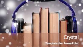  Presentation with headphones - Beautiful slide deck featuring teaching effects - books and headphones on grey backdrop and a  colored foreground