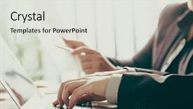  Presentation with meeting - Presentation design having teaching effects - business people meeting at office background and a light gray colored foreground