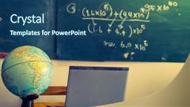  Presentation with globe - Presentation design enhanced with teaching effects - laptop and globe on table background and a ocean colored foreground