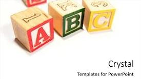  Presentation with preschool blocks kids play - PPT theme with teaching english grammar - alphabet learning blocks on plain background and a  colored foreground