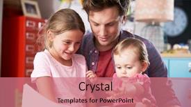  Presentation with literacy - Beautiful presentation design featuring teaching literacy - father reading book with daughters backdrop and a coral colored foreground