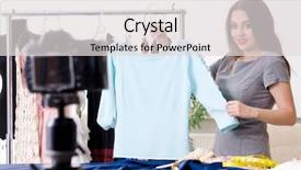  Presentation with blog - Colorful presentation enhanced with teaching materials - young beautiful female tailor recording backdrop and a  colored foreground