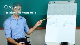  Presentation with young children at school - Cool new presentation theme with teaching maths - young teacher sitting near chalkboard backdrop and a  colored foreground