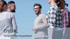  Presentation with problem statement problems and solutions - Theme featuring teaching methods - group of students discussing their background and a  colored foreground