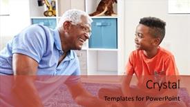  Presentation with grandfather - PPT theme having teaching models - grandfather with grandson lying background and a red colored foreground
