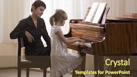  Presentation with hipster girl playing tetris game - Cool new slide set with teaching music - side view of a girl backdrop and a tawny brown colored foreground