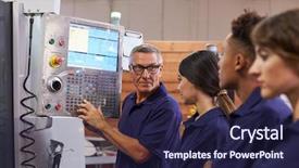  Presentation with cnc machine - Audience pleasing presentation design consisting of teaching operators - engineer training apprentices on cnc backdrop and a  colored foreground