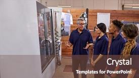  Presentation with cnc machine - Beautiful presentation theme featuring teaching operators - engineer training apprentices on cnc backdrop and a tawny brown colored foreground