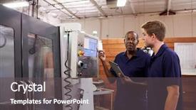  Presentation with cnc machine - Presentation theme with teaching operators - engineer training male apprentice background and a  colored foreground