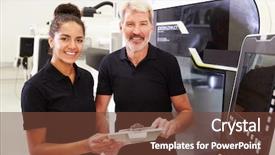  Presentation with cnc machine - PPT theme consisting of teaching operators - portrait of apprentice working background and a tawny brown colored foreground