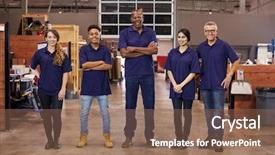  Presentation with mechanical engineers mechanical engineering science - PPT theme having teaching operators - portrait of engineers and apprentices background and a violet colored foreground