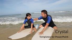  Presentation with surfing - PPT theme consisting of teaching parents - father and daughter surfing background and a  colored foreground