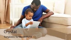  Presentation with room - Audience pleasing presentation consisting of teaching parents - father and son on sofa backdrop and a coral colored foreground