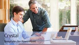  Presentation with teenage - Presentation theme featuring teaching parents - father and teenage son looking background and a light blue colored foreground