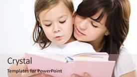  Presentation with child girl reading a book - Audience pleasing theme consisting of teaching parents - mother is reading book backdrop and a lemonade colored foreground