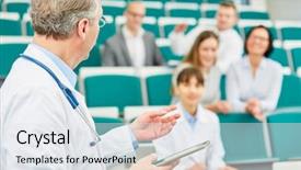  Presentation with apprenticeship - Presentation consisting of teaching physicians - medicine apprenticeship in university lecture background and a sky blue colored foreground