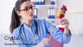  Presentation with female doctor - Beautiful slide set featuring teaching physicians - young female doctor working backdrop and a light blue colored foreground