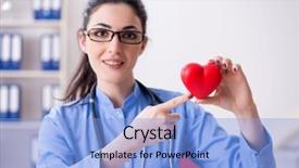  Presentation with working in a clinic - Audience pleasing PPT theme consisting of teaching physicians - young female doctor working backdrop and a light blue colored foreground