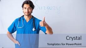  Presentation with doctor and collegue relationship - Amazing presentation theme having teaching physicians - young male doctor in front backdrop and a  colored foreground