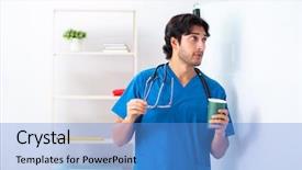  Presentation with rural doctor - Audience pleasing slide set consisting of teaching physicians - young male doctor in front backdrop and a teal colored foreground