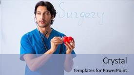  Presentation with pediatrics toddler and doctor - Audience pleasing presentation design consisting of teaching physicians - young male doctor in front backdrop and a light blue colored foreground