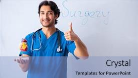  Presentation with whiteboard - Presentation theme featuring teaching physicians - young male doctor in front background and a light blue colored foreground