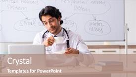  Presentation with metabolic syndrome doctor - Slide deck enhanced with teaching physicians - young male doctor neurologist background and a coral colored foreground