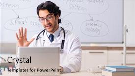  Presentation with doctor asian obese - Slide set featuring teaching physicians - young male doctor neurologist background and a soft green colored foreground