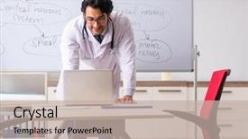  Presentation with whiteboard - PPT theme enhanced with teaching physicians - young male doctor neurologist background and a mint green colored foreground