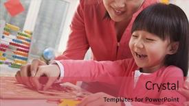  Presentation with helping - Slide set enhanced with teaching puzzle - teacher helping young girl background and a red colored foreground