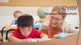  Presentation with elementary school career day and technology and black female teacher - PPT layouts featuring teaching reading - pretty teacher helping pupil background and a coral colored foreground