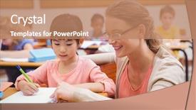  Presentation with elementary school - Cool new presentation theme with teaching reading - pretty teacher helping pupil backdrop and a coral colored foreground