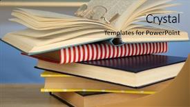  Presentation with tan book stack stacks of books - Colorful presentation theme enhanced with teaching reading - stack of books with glasses backdrop and a coral colored foreground