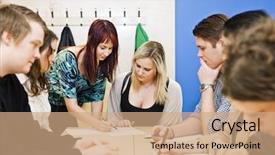  Presentation with classroom - Amazing presentation theme having teaching reading - teacher and young adult students backdrop and a  colored foreground