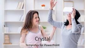  Presentation with virtual reality - PPT layouts with teaching simulation - senior woman experiencing virtual reality background and a lemonade colored foreground