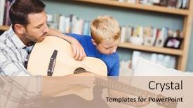  Presentation with father teaching children - Slide deck featuring teaching son to play guitar background and a lemonade colored foreground