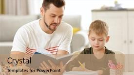  Presentation with silhouette of father and son - Cool new PPT theme with teaching styles - father and son doing homework backdrop and a coral colored foreground