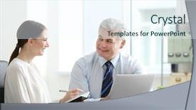  Presentation with marketing - Cool new presentation theme with teaching styles - mature marketing manager with trainee backdrop and a sky blue colored foreground