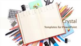  Presentation with notepad - Audience pleasing presentation design consisting of teaching tool - blank notepad over school backdrop and a cream colored foreground