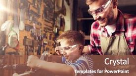  Presentation with workshop - Presentation theme enhanced with teaching tool - family carpentry woodwork and people background and a tawny brown colored foreground